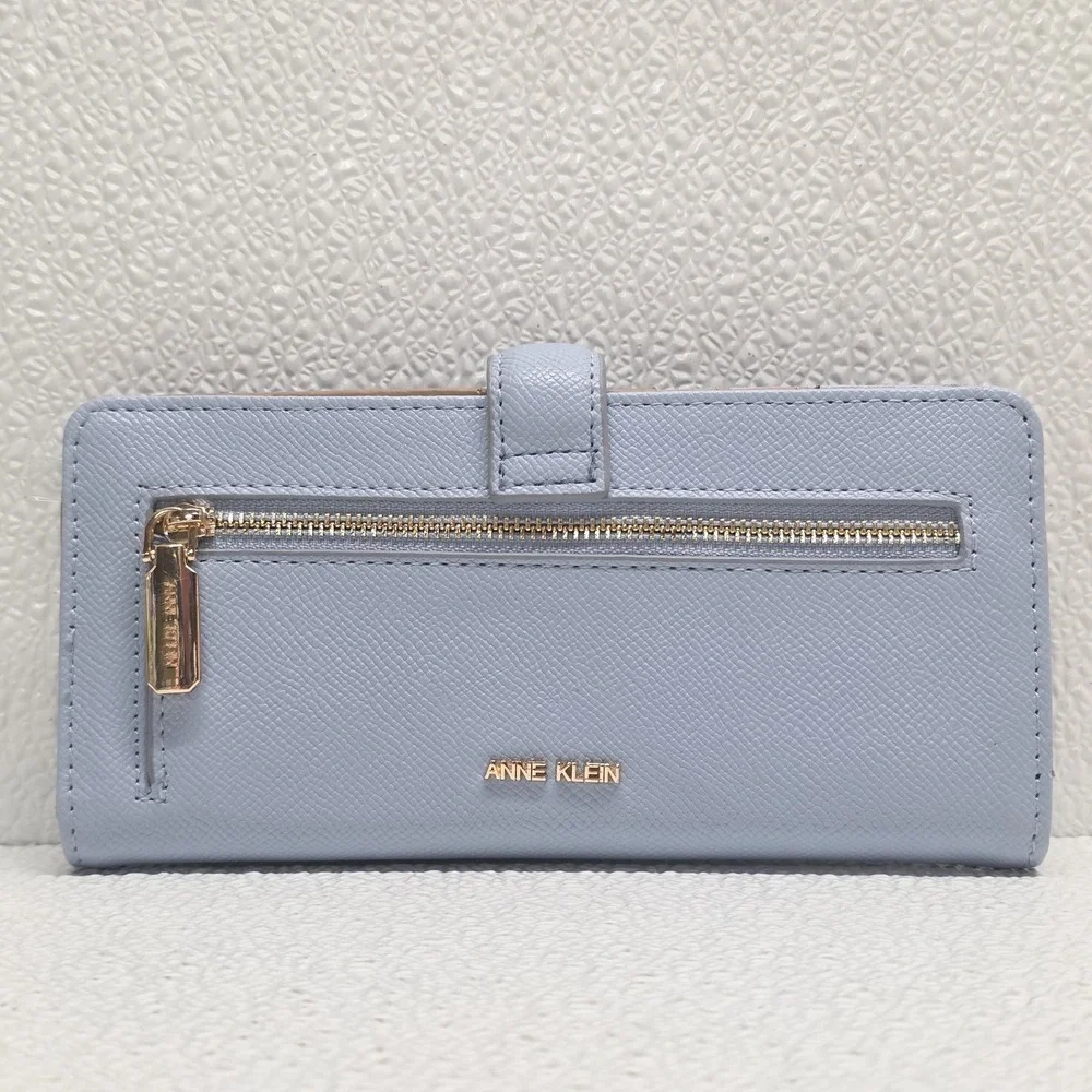 Anne Klein Blue Faux Leather Buckle Closure Clutch Wallet & Card Sleeve